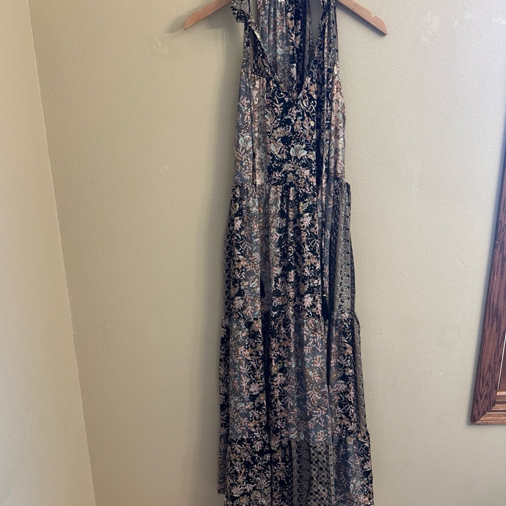 Paani Dress Large Ruffle Tassel Tie Neck‎ Tiered Sleeveless Resort Vacation